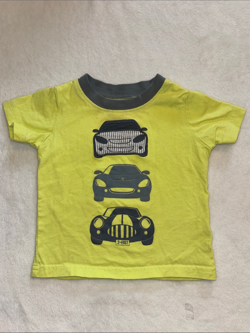 (3 for $10) carters Kids Lime Yellow Car Graphic Tee with Grey Trim